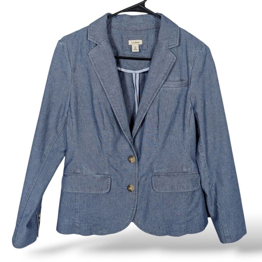 LL Bean Women's Blazer XS 2 Buttons Chambray Jacket Preppy Career Office - Picture 1 of 5